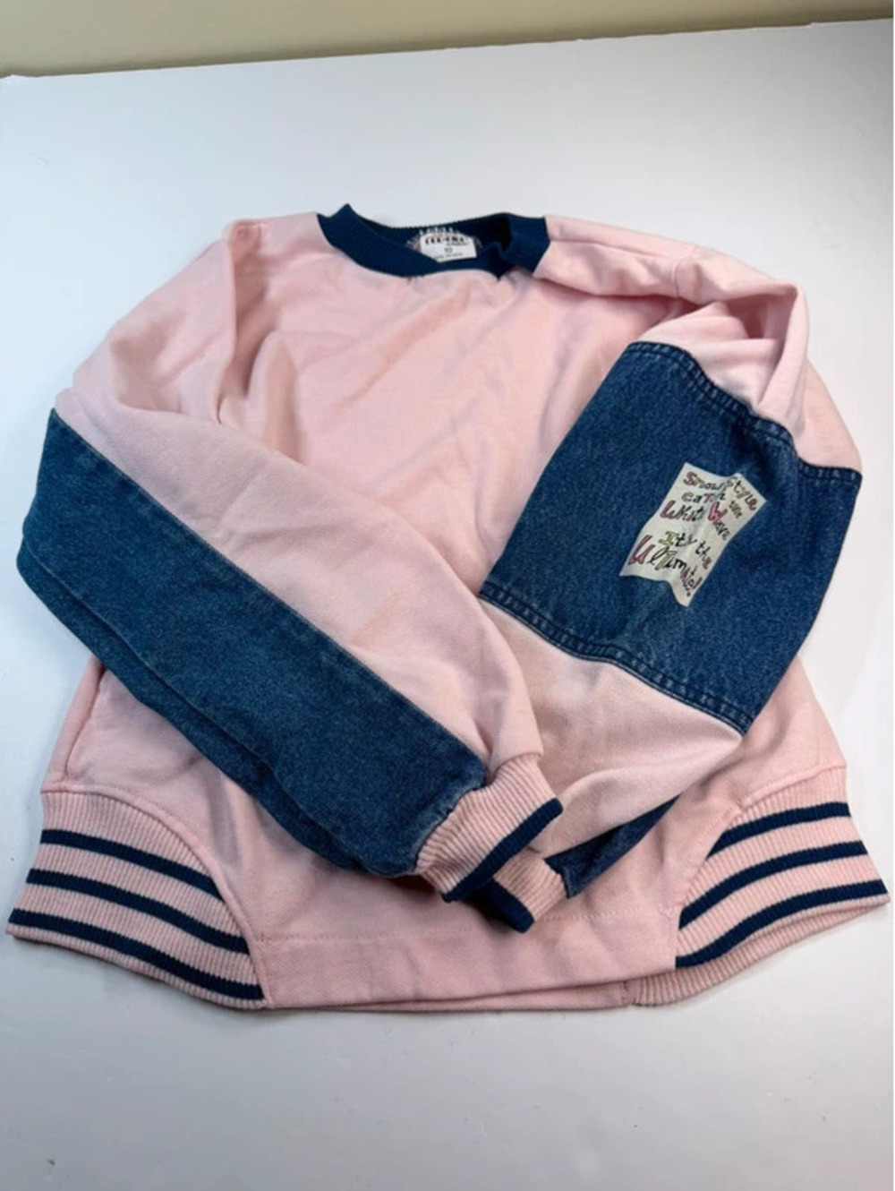 Vintage Our Girl Health-tex Pink Denim Colorblock Sweatshirt Size 10